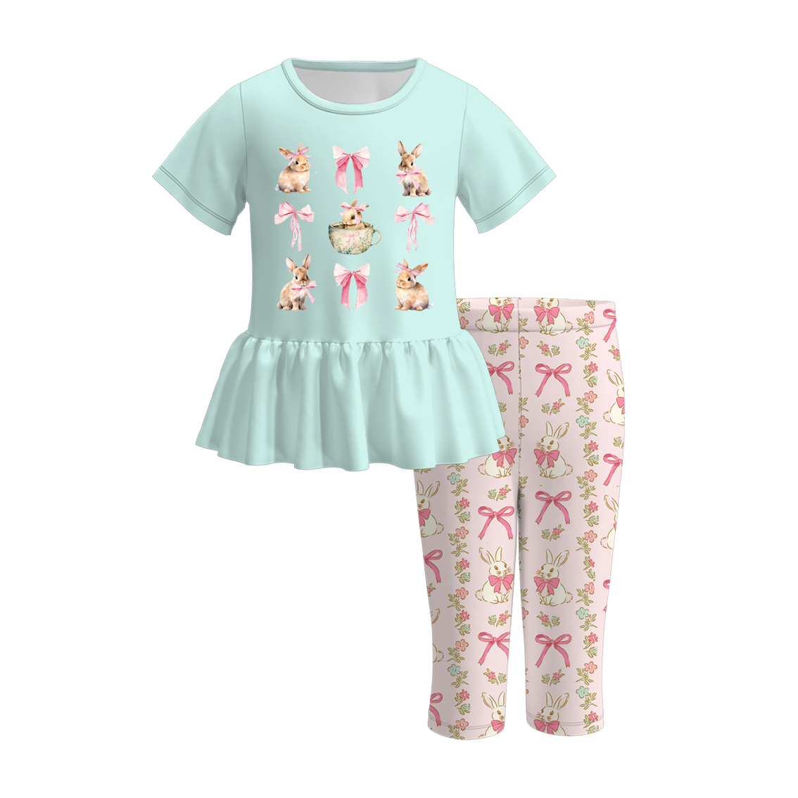 （Pre Order）Girls Easter Bunny Print Capris Set