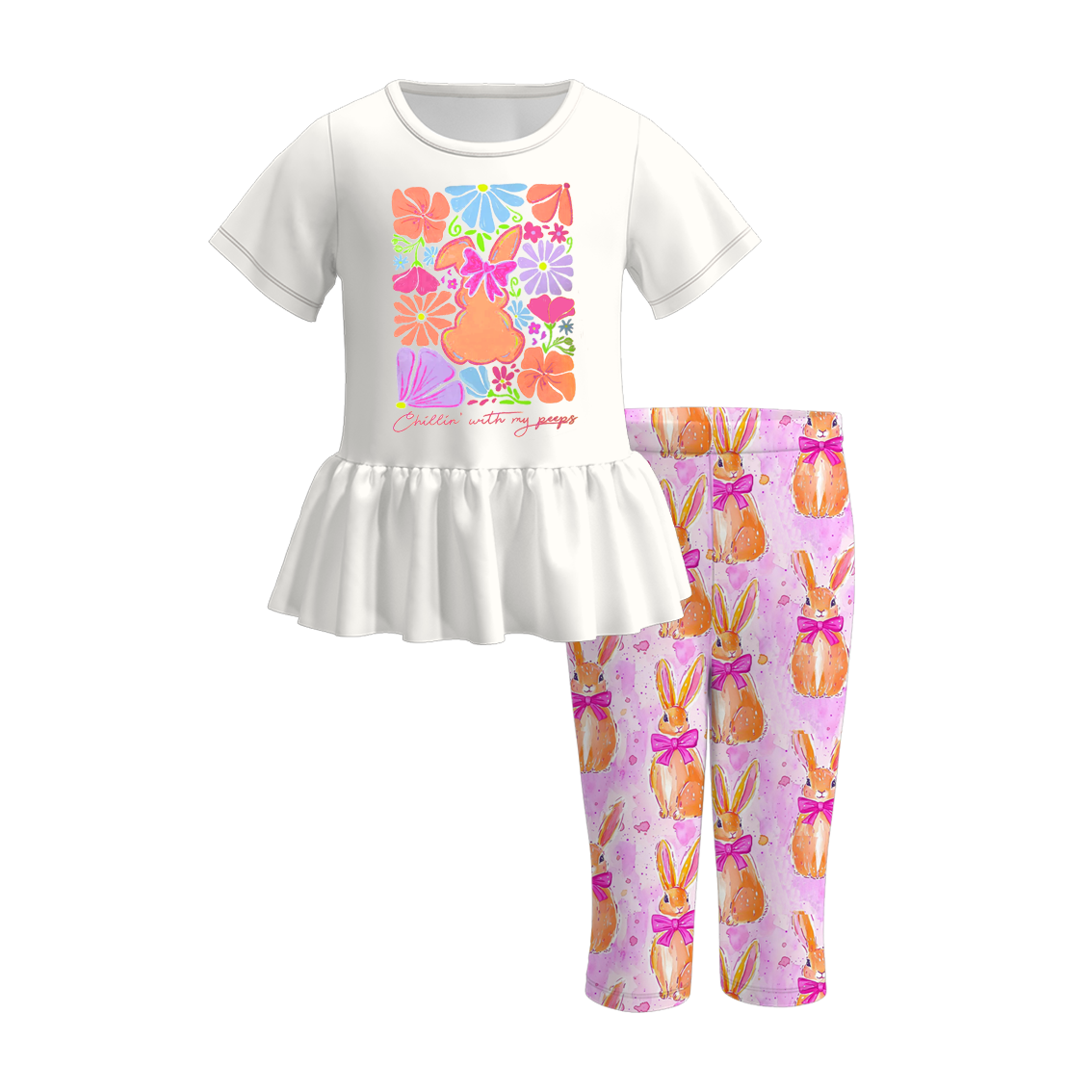 （Pre Order）Girls Easter Bunny Print Capris Set