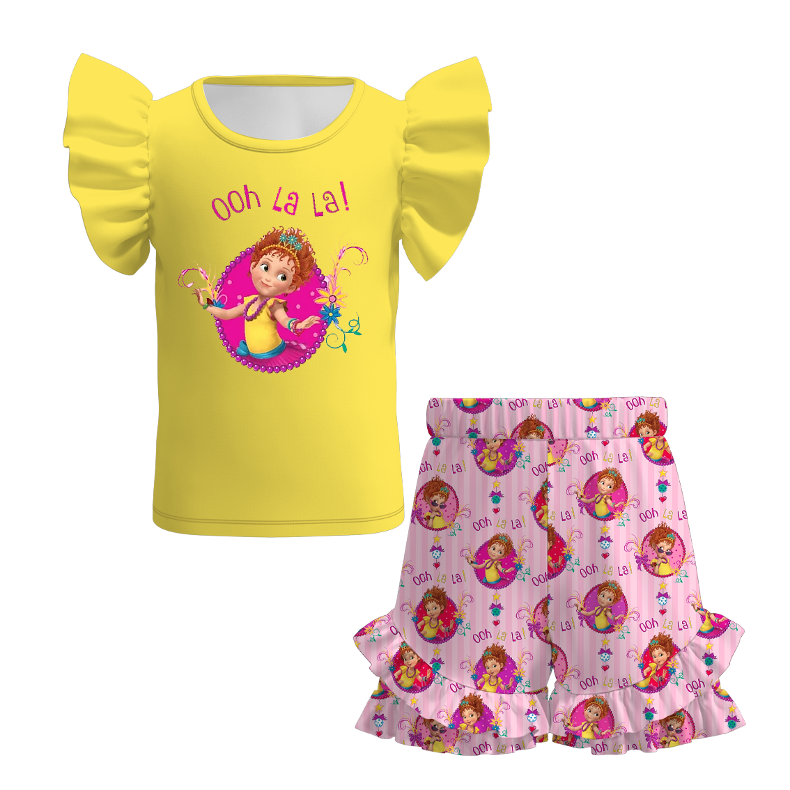 （Pre Order）Girls Spring and Summer Cartoon Character Print Shorts Set