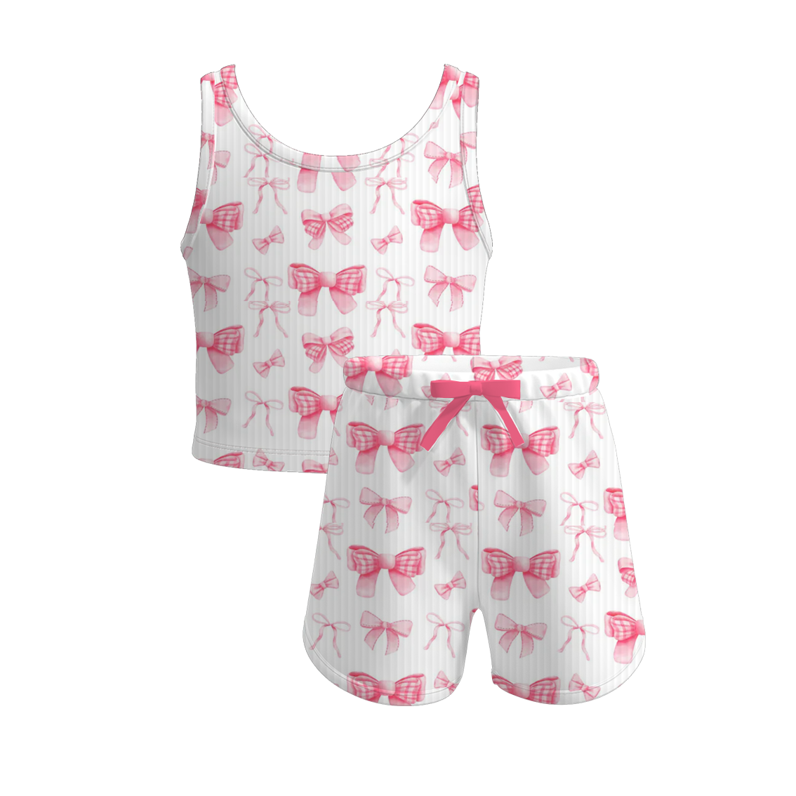 （Pre Order）Girls Spring and Summer Bow＆Puppy Print Twill Shorts Set