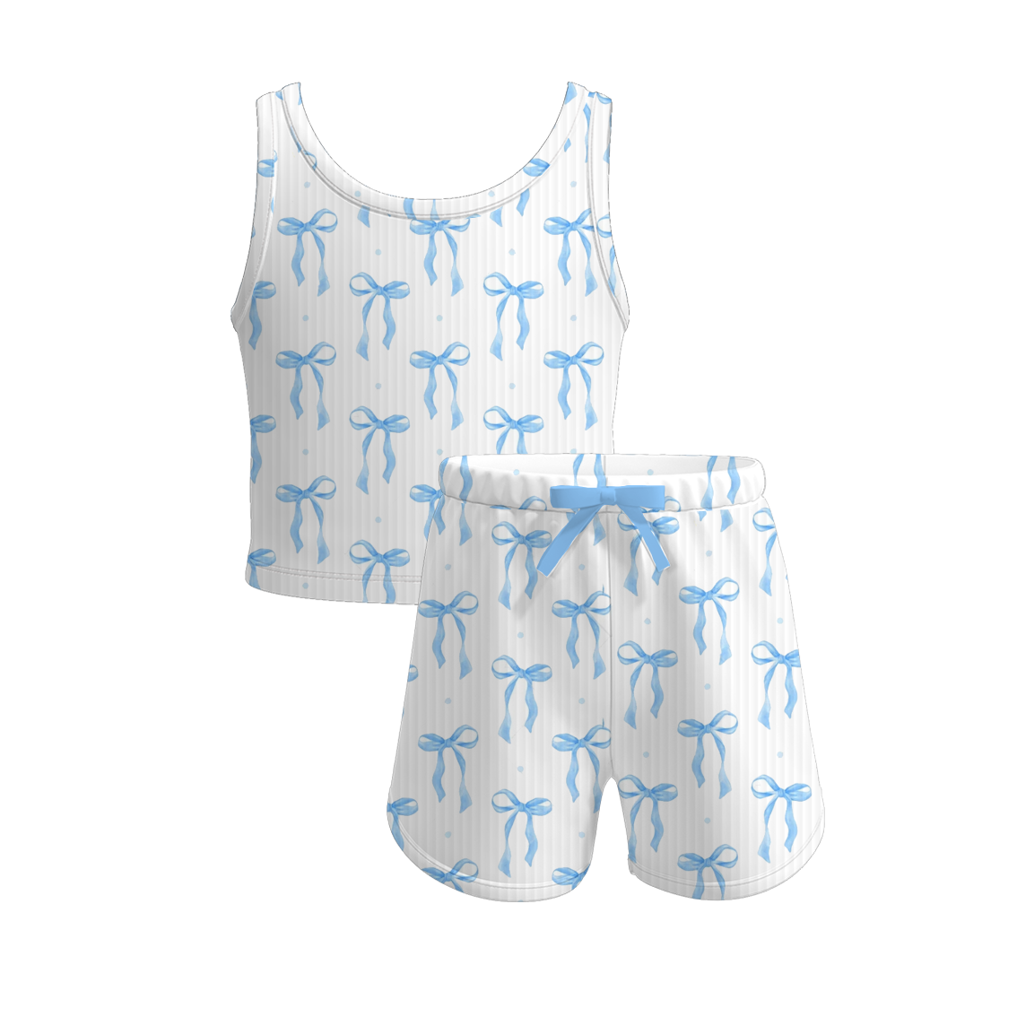 （Pre Order）Girls Spring and Summer Bow＆Puppy Print Twill Shorts Set