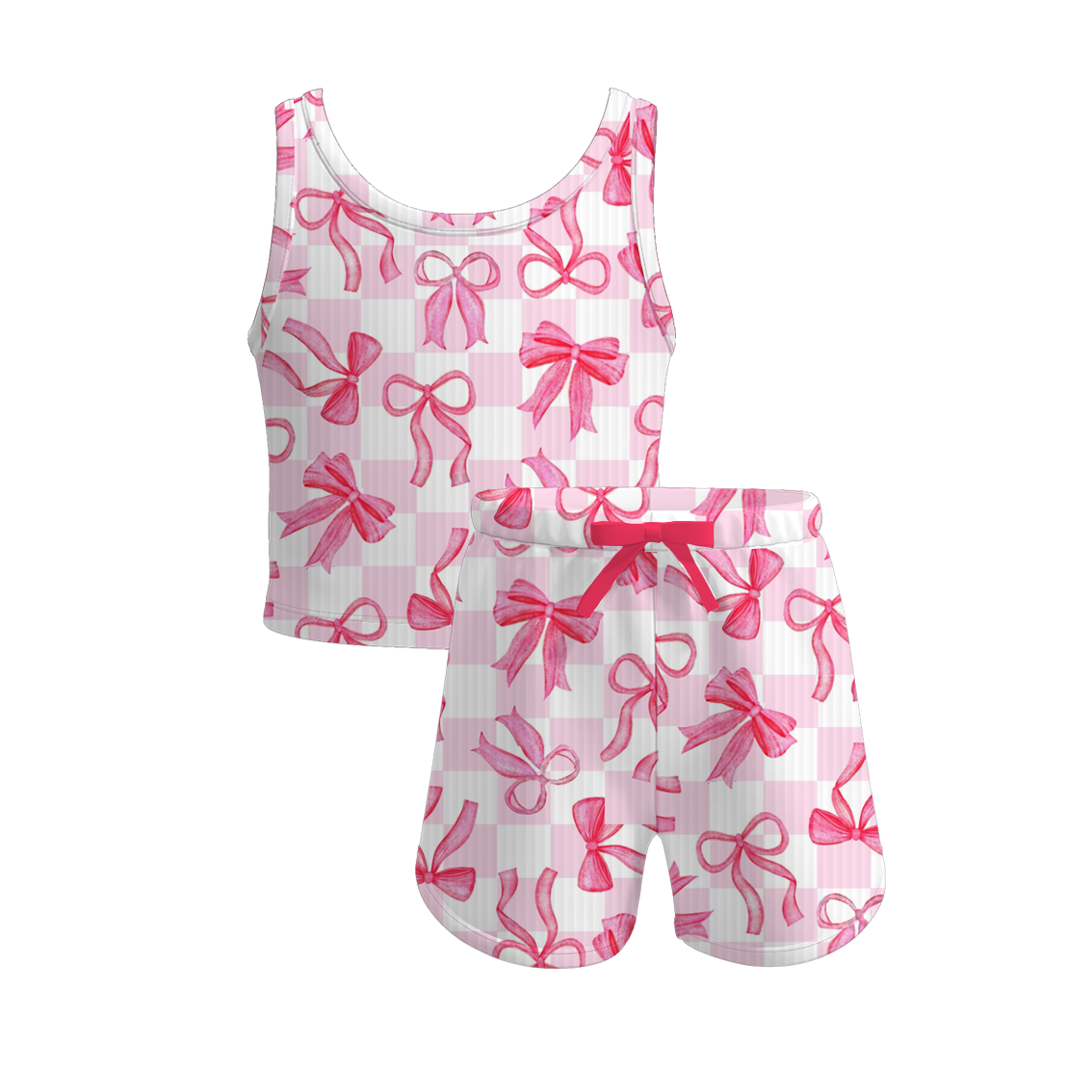 （Pre Order）Girls Spring and Summer Bow＆Puppy Print Twill Shorts Set