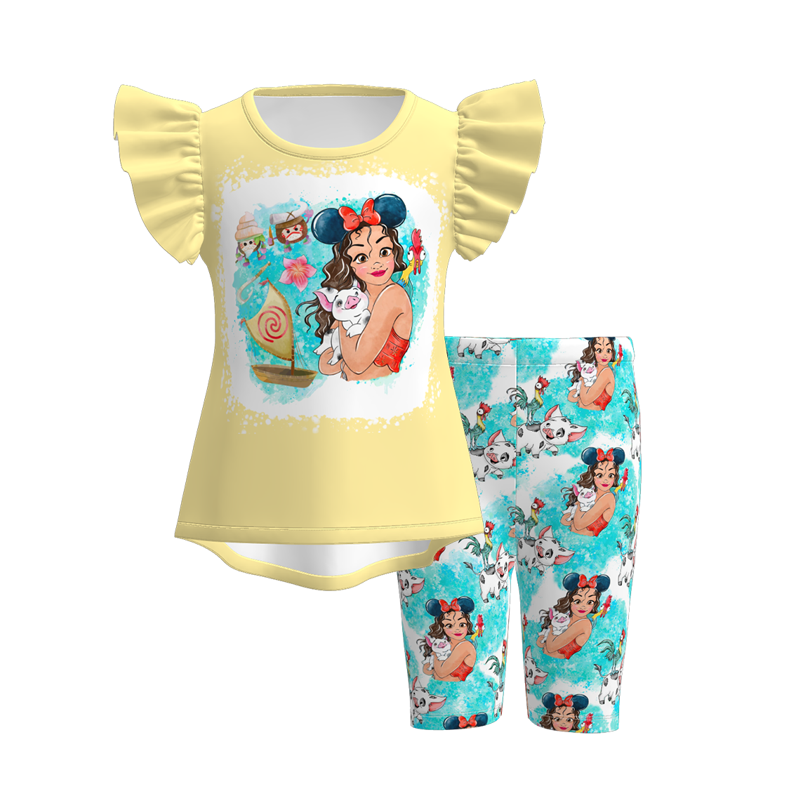 （Pre Order）Girls Spring and Summer Cartoon Character Print Capris Set