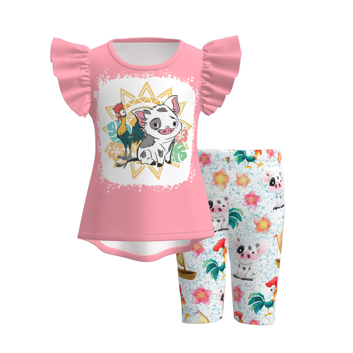 （Pre Order）Girls Spring and Summer Cartoon Character Print Capris Set