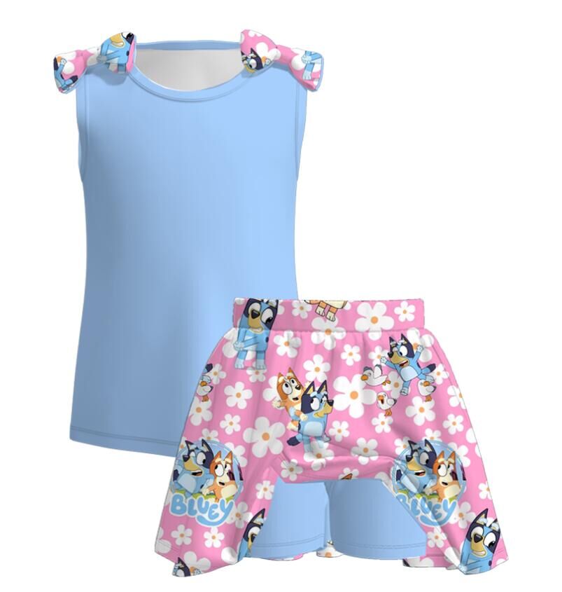 （Pre Order）Girls Spring and Summer Cartoon Print Culottes Suit