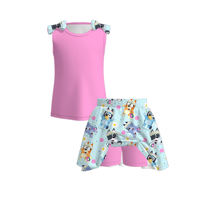 （Pre Order）Girls Spring and Summer Cartoon Print Culottes Suit