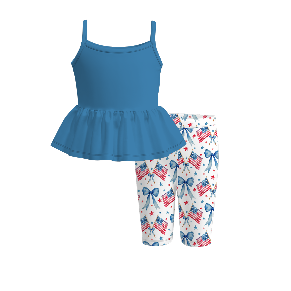 （Pre Order）Girls Patriotic Print Capris Set