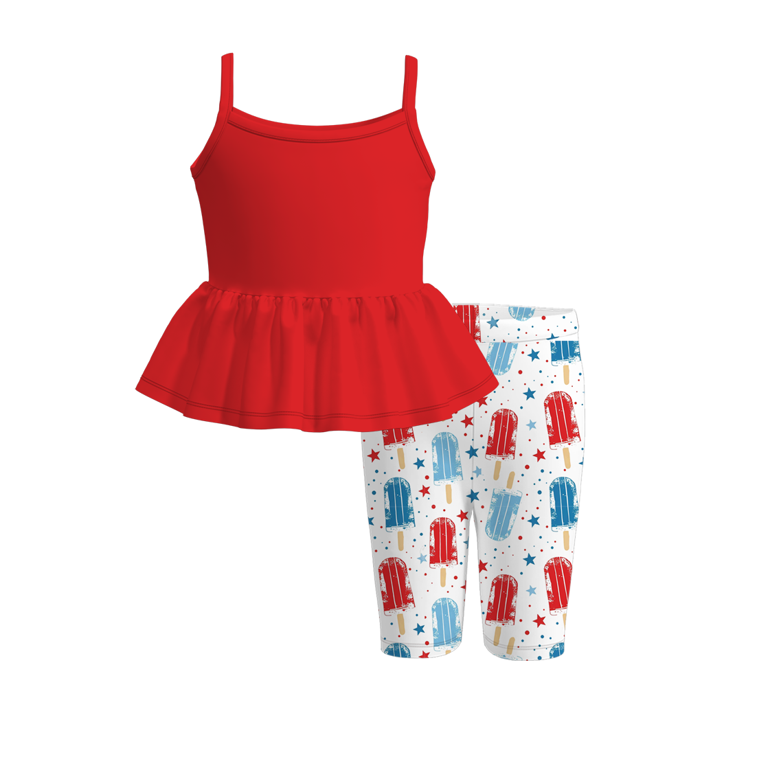 （Pre Order）Girls Patriotic Print Capris Set