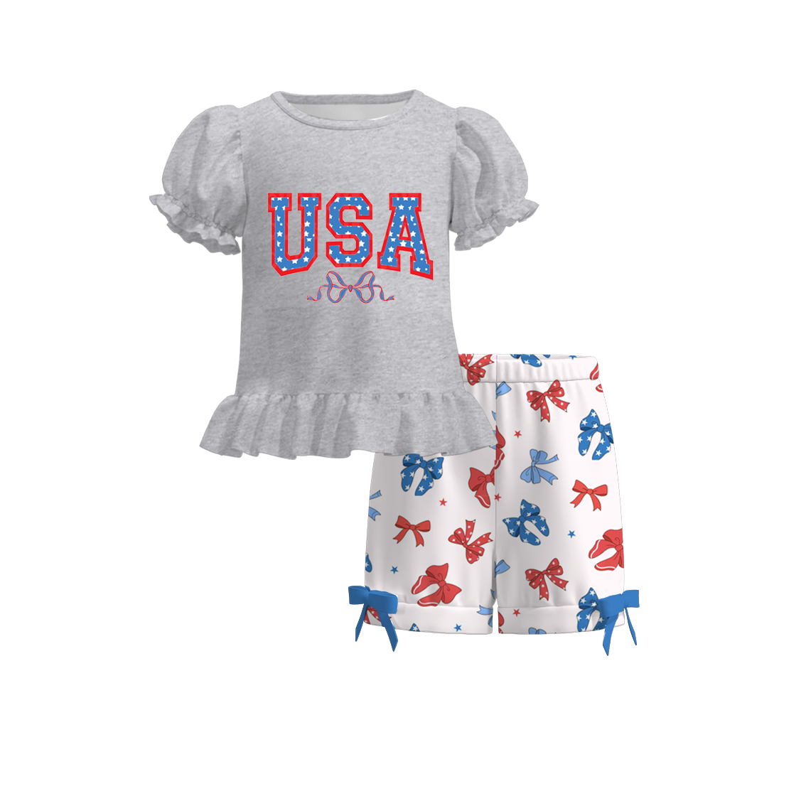 （Pre Order）Girls Patriotic Print Shorts Set