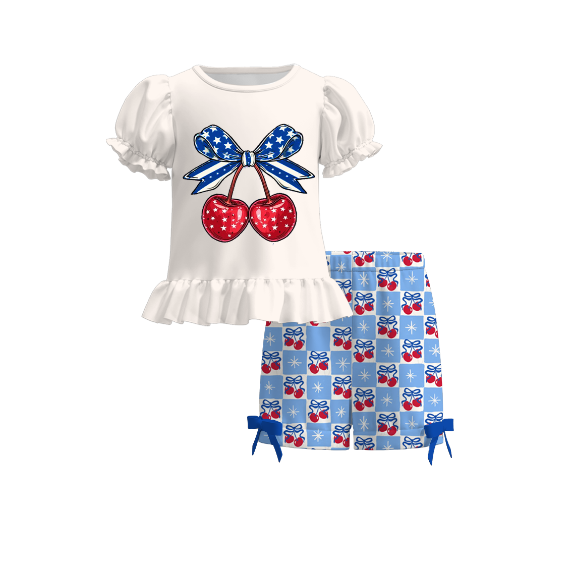 （Pre Order）Girls Patriotic Print Shorts Set