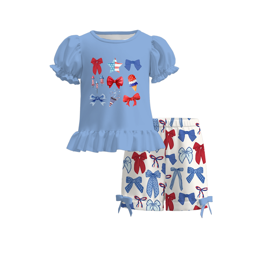 （Pre Order）Girls Patriotic Print Shorts Set