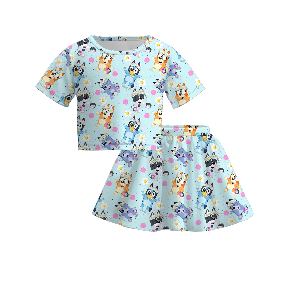 （Pre Order）Girls Spring and Summer Cartoon Print Skirt Set