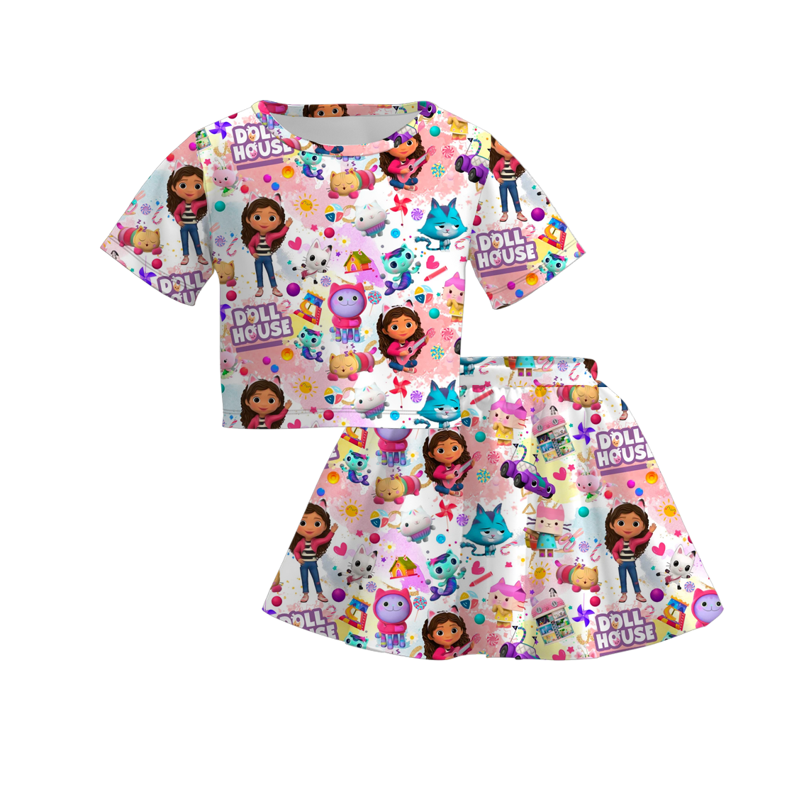 （Pre Order）Girls Spring and Summer Cartoon Print Skirt Set