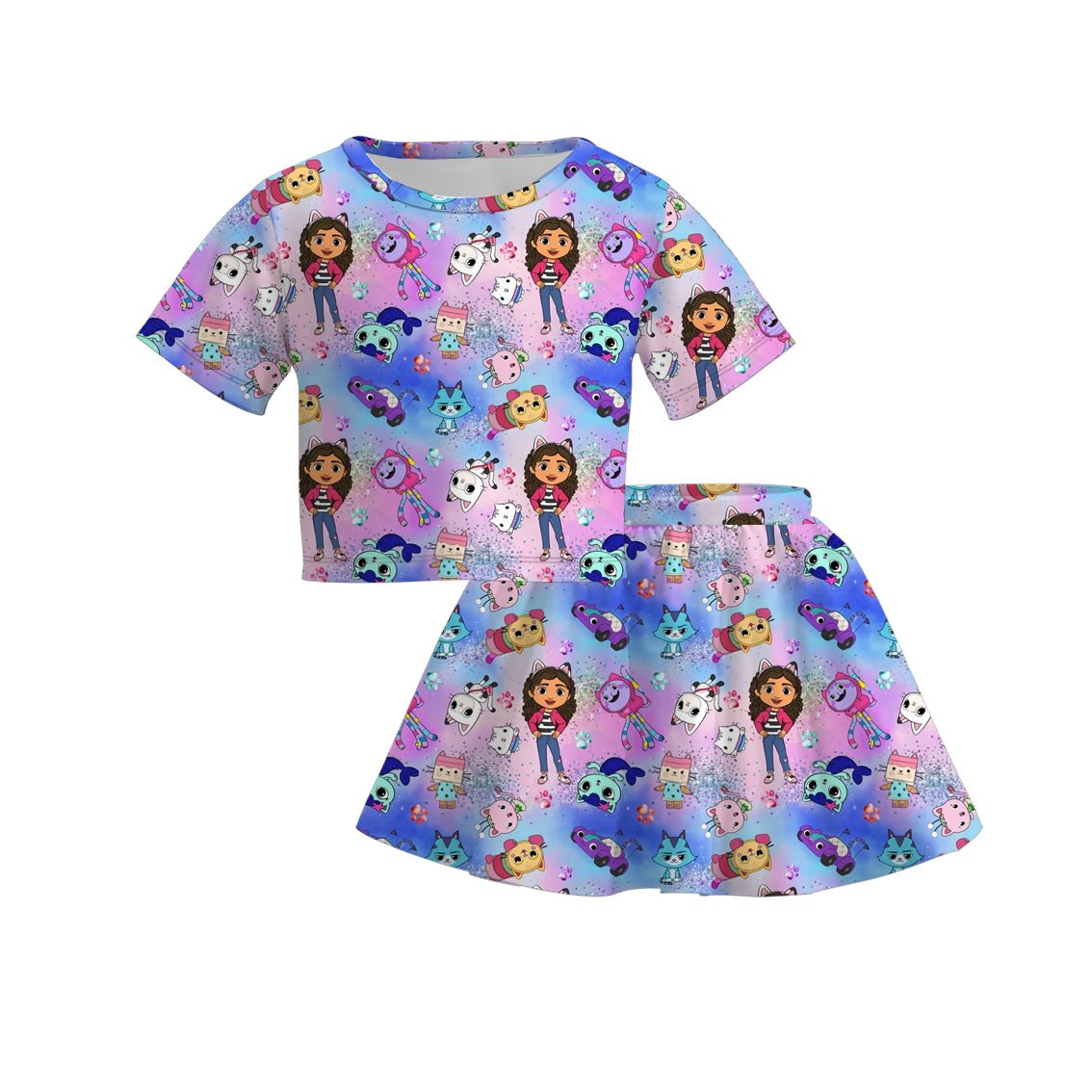 （Pre Order）Girls Spring and Summer Cartoon Print Skirt Set