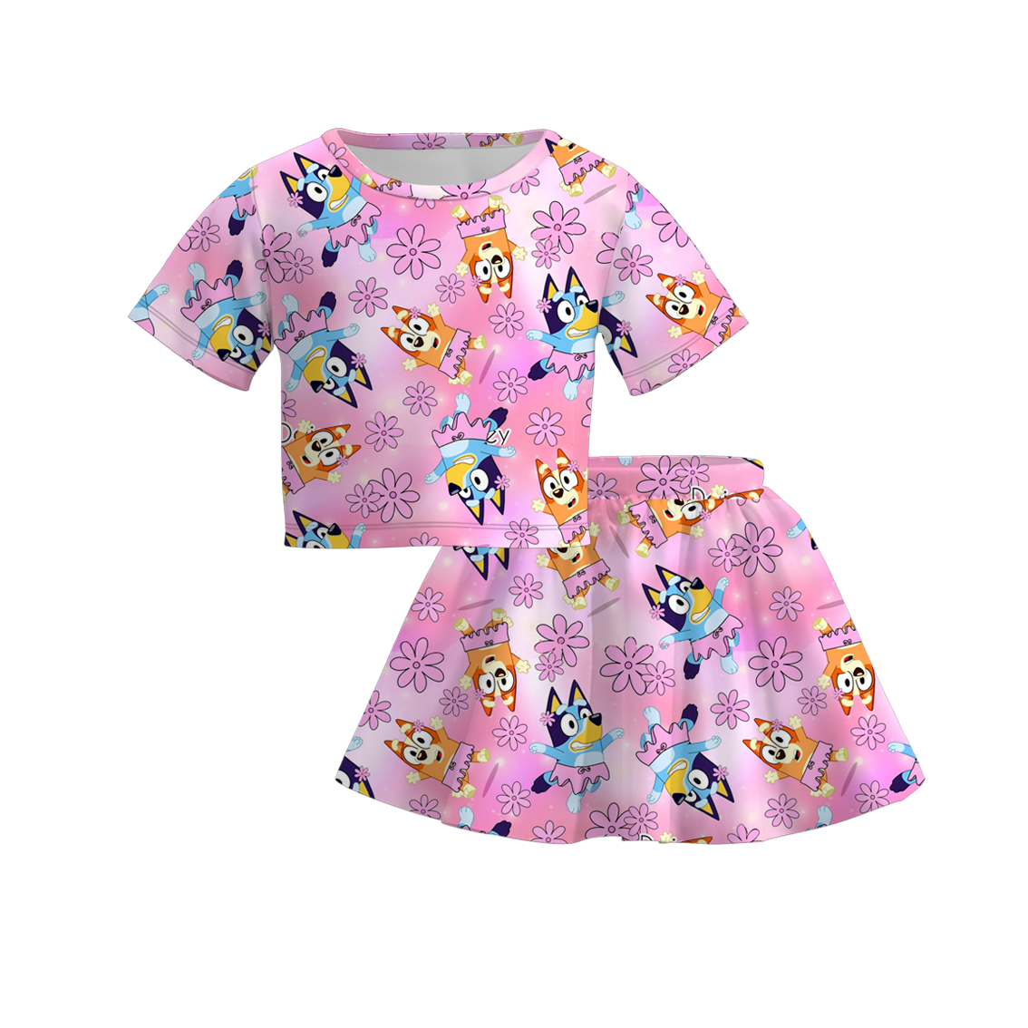 （Pre Order）Girls Spring and Summer Cartoon Print Skirt Set