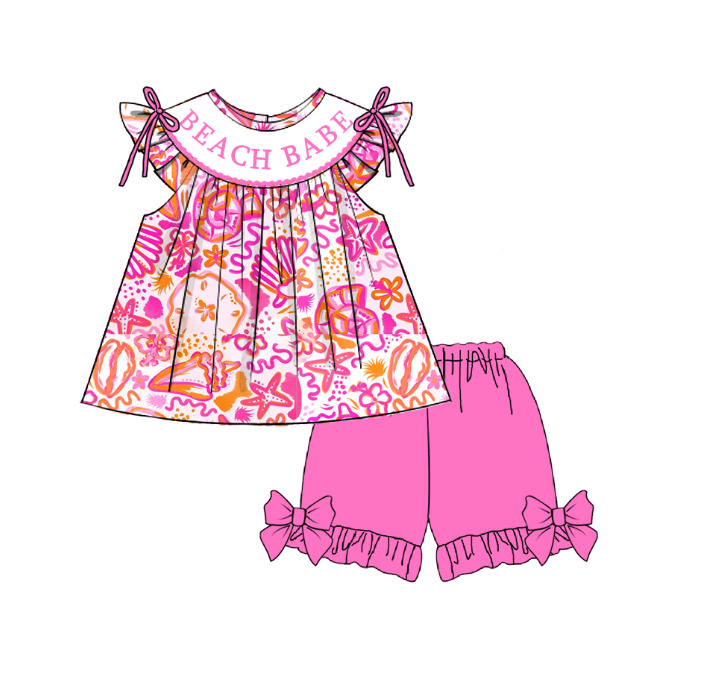 （Pre Order）Sisters Spring and Summer Embroidery Smocked Dress,Romper＆Shorts Set