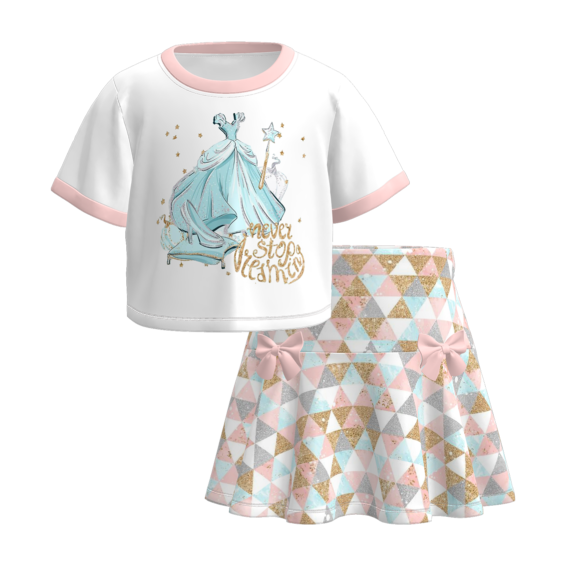 （Pre Order）Girls Spring and Summer Cartoon Print Skirt Set