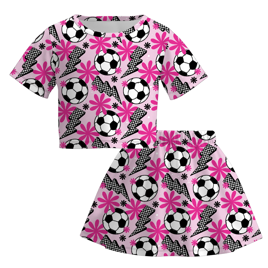 （Pre Order）Girls Spring and Summer Soccer Print Skirt Set