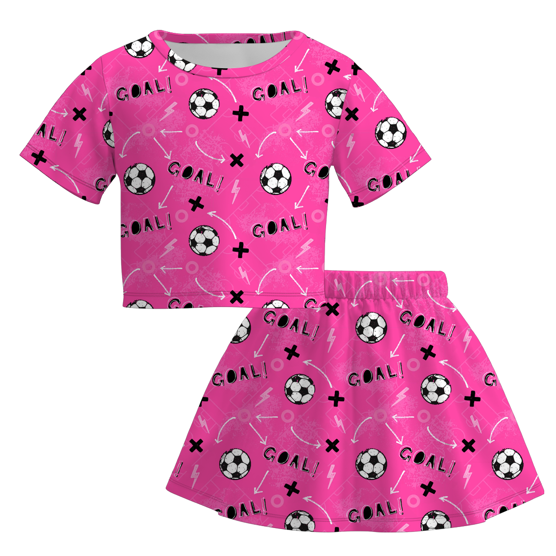 （Pre Order）Girls Spring and Summer Soccer Print Skirt Set