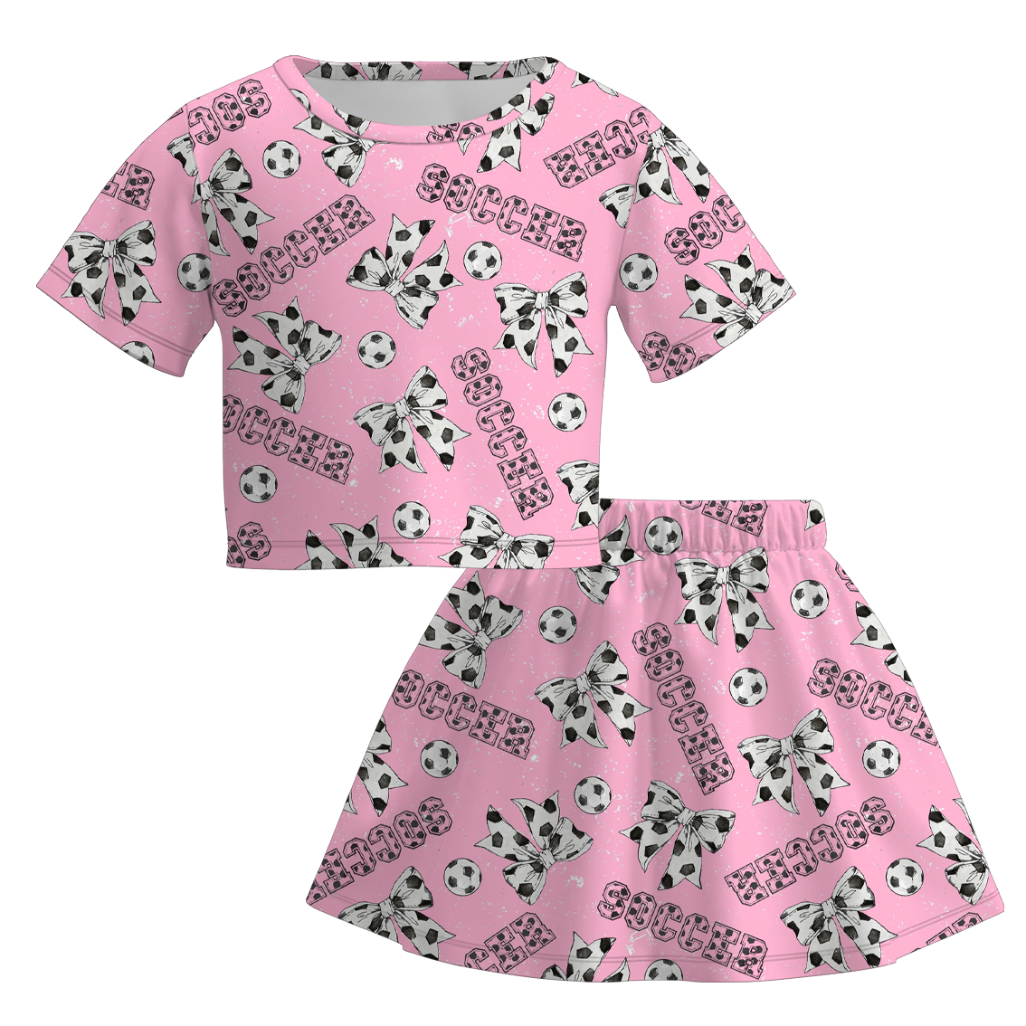 （Pre Order）Girls Spring and Summer Soccer Print Skirt Set