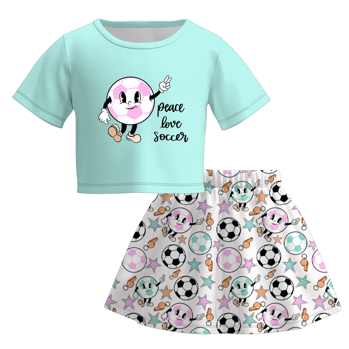 （In Stock）Girls Spring and Summer Soccer Print Skirt Set