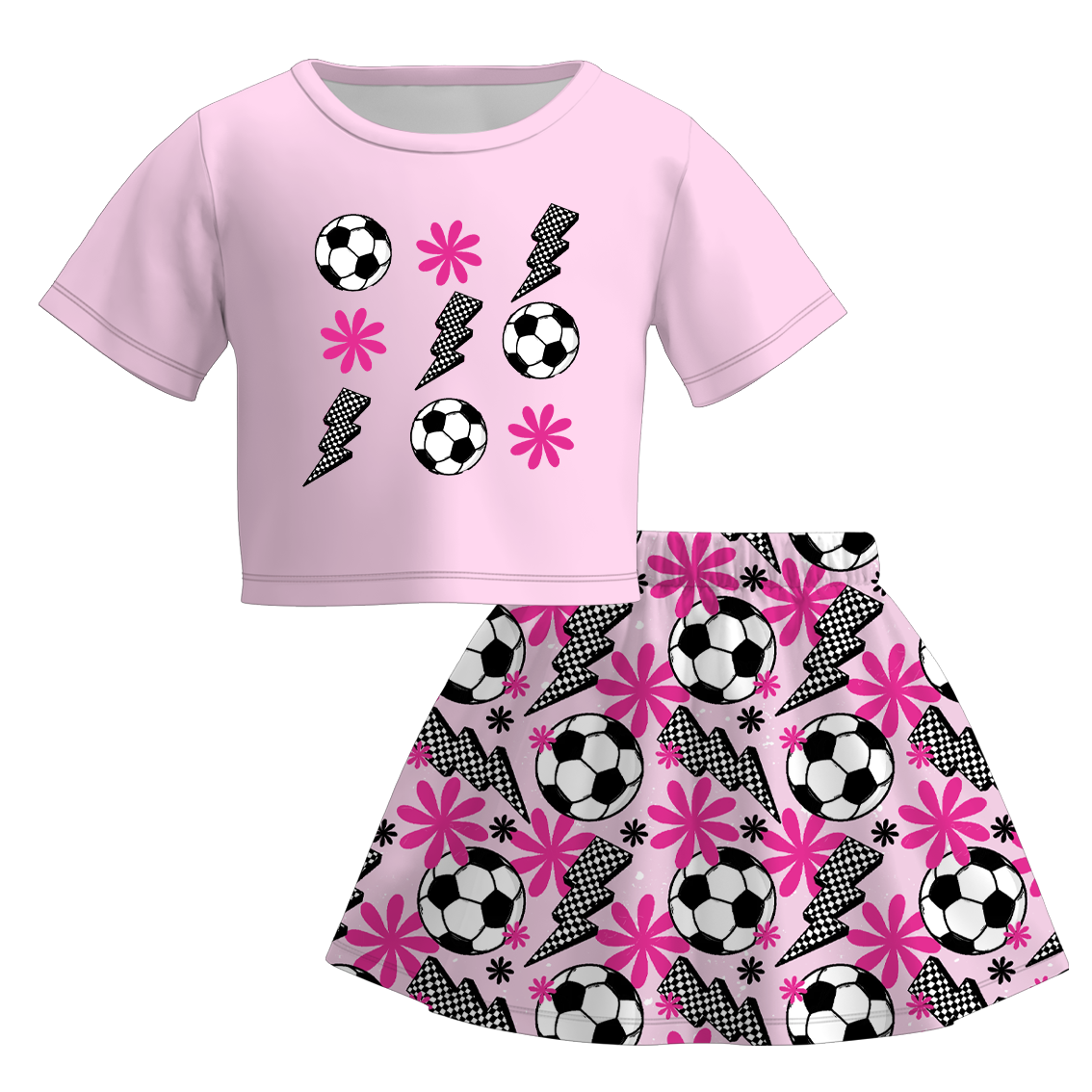 （Pre Order）Girls Spring and Summer Soccer Print Skirt Set