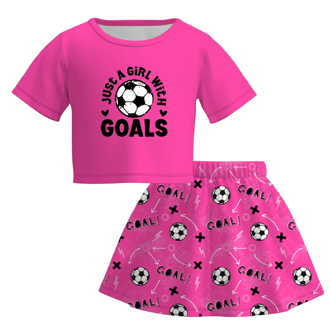 （Pre Order）Girls Spring and Summer Soccer Print Skirt Set