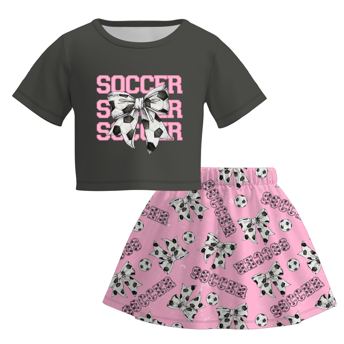 （Pre Order）Girls Spring and Summer Soccer Print Skirt Set