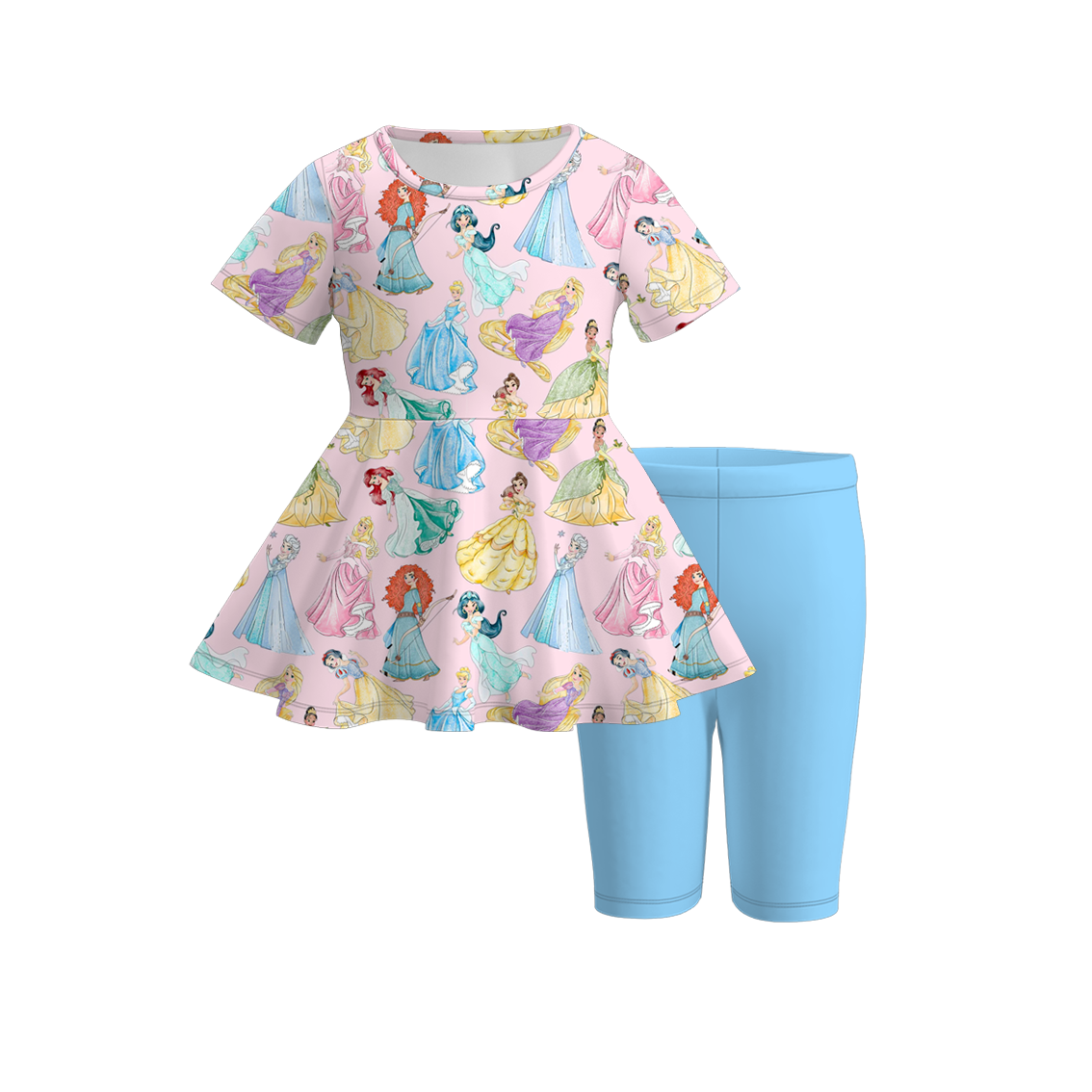 （Pre Order）Girls Spring and Summer Princess＆Cartoon Print Capris Set