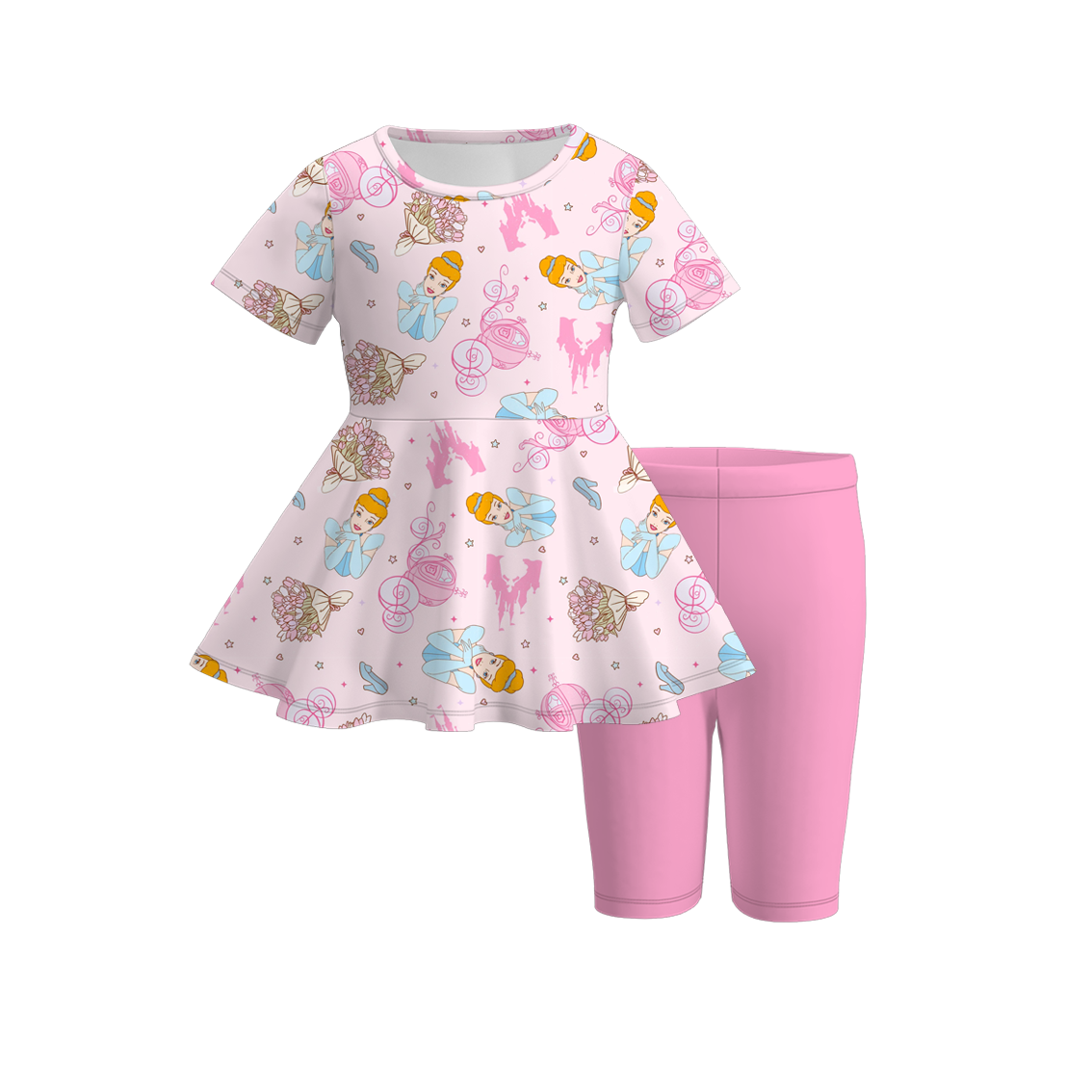 （Pre Order）Girls Spring and Summer Princess＆Cartoon Print Capris Set