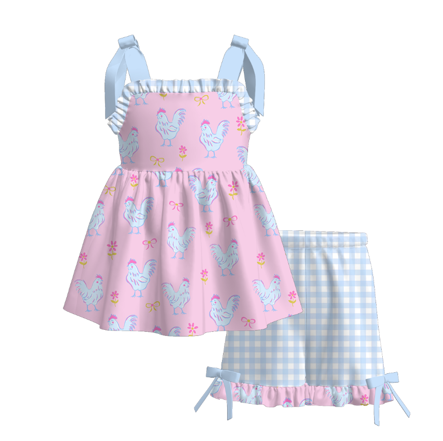 （Pre Order）Girls Spring and Summer Farm＆Puppy Print Shorts Set