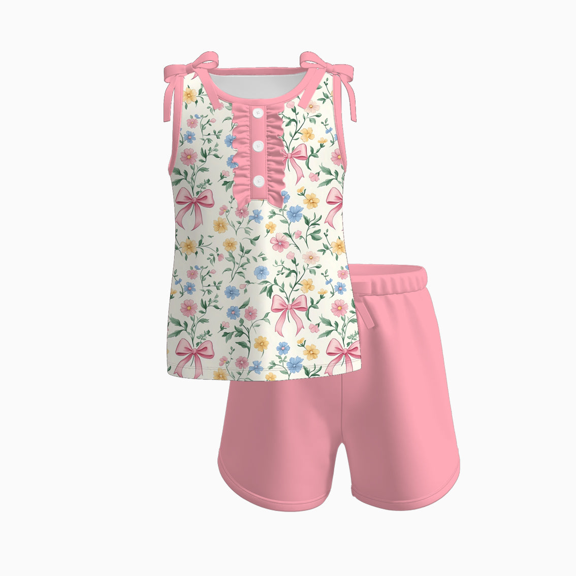 （Pre Order）Sisters Spring and Summer Bow Print Dress,Romper and Set