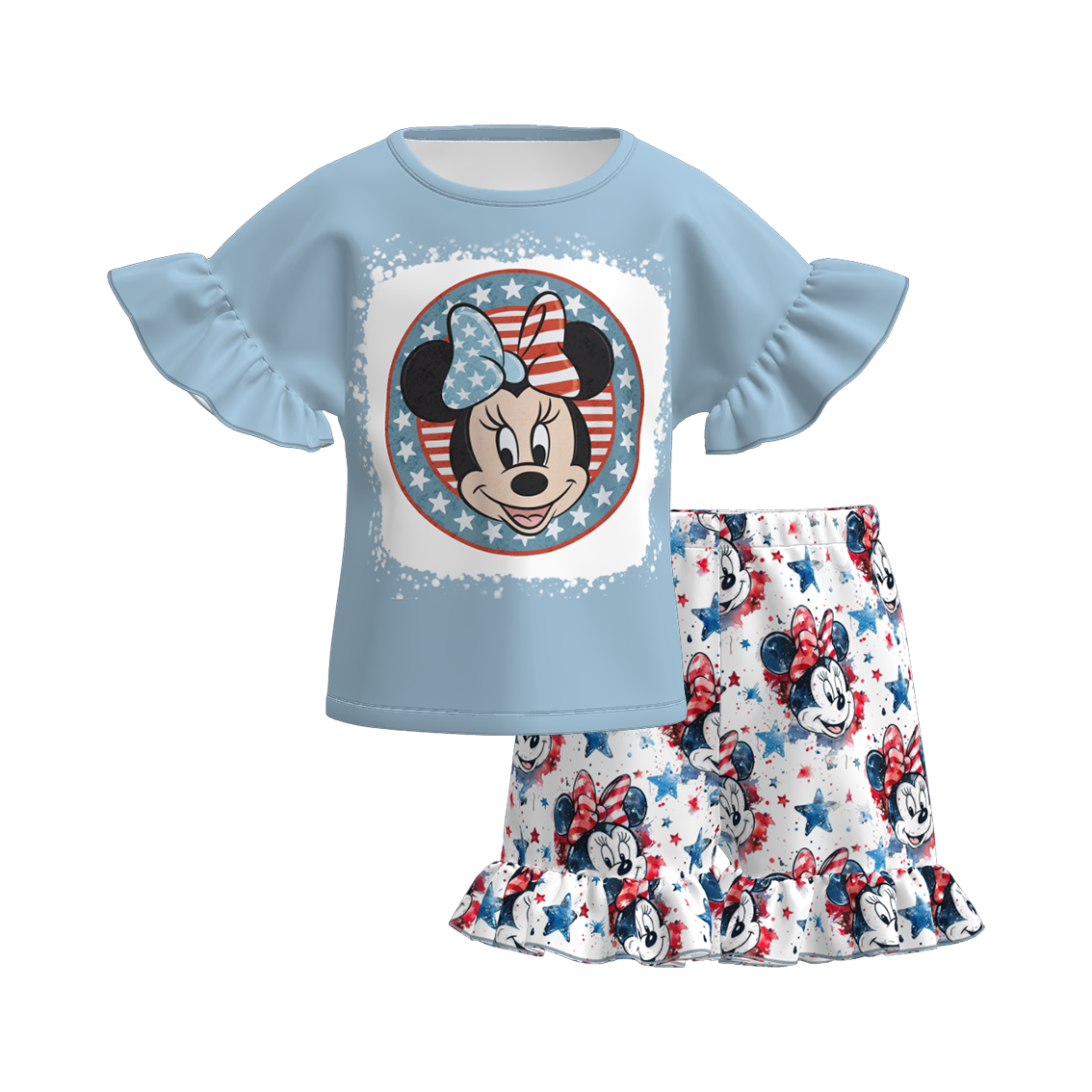 （Pre Order）Girls Patriotic Print Shorts Set