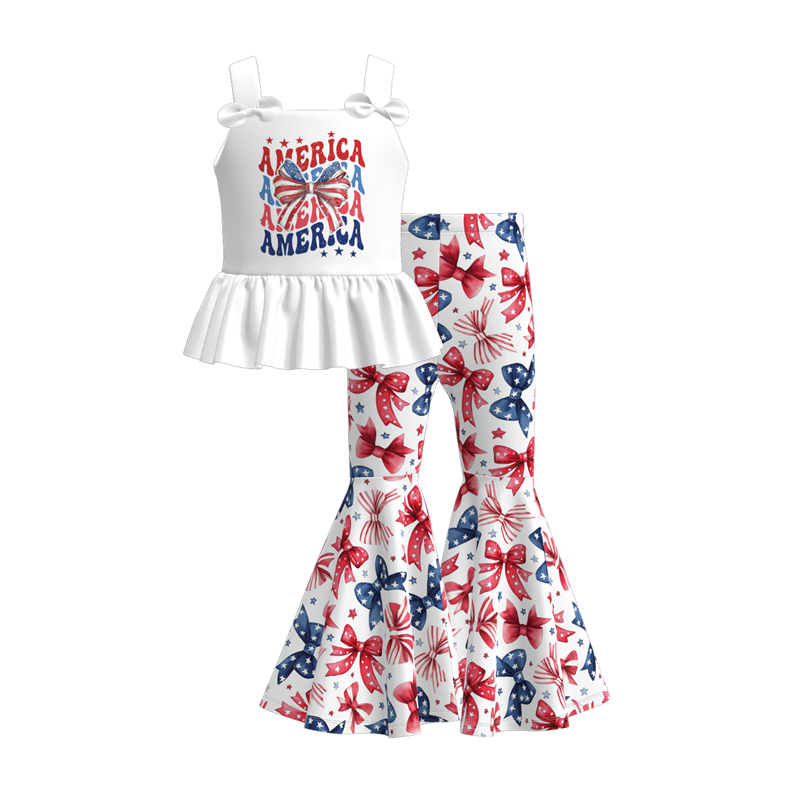 （Pre Order）Girls Patriotic Print Outfit Set