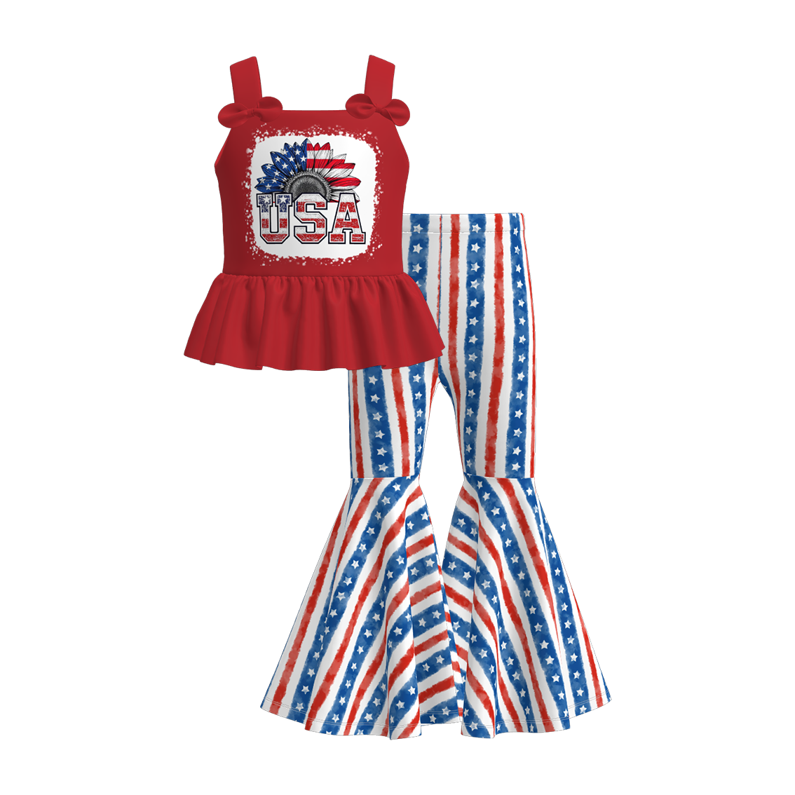 （Pre Order）Girls Patriotic Print Outfit Set