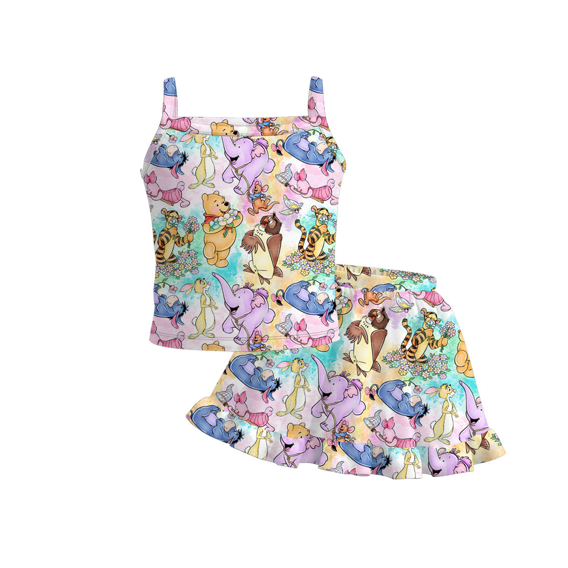 （Pre Order）Girls Summer Cute Cartoon Print Skirt Set