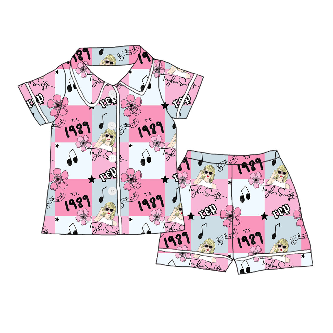 （Pre Order）Girls Summer TS Print Pajamas Short Set