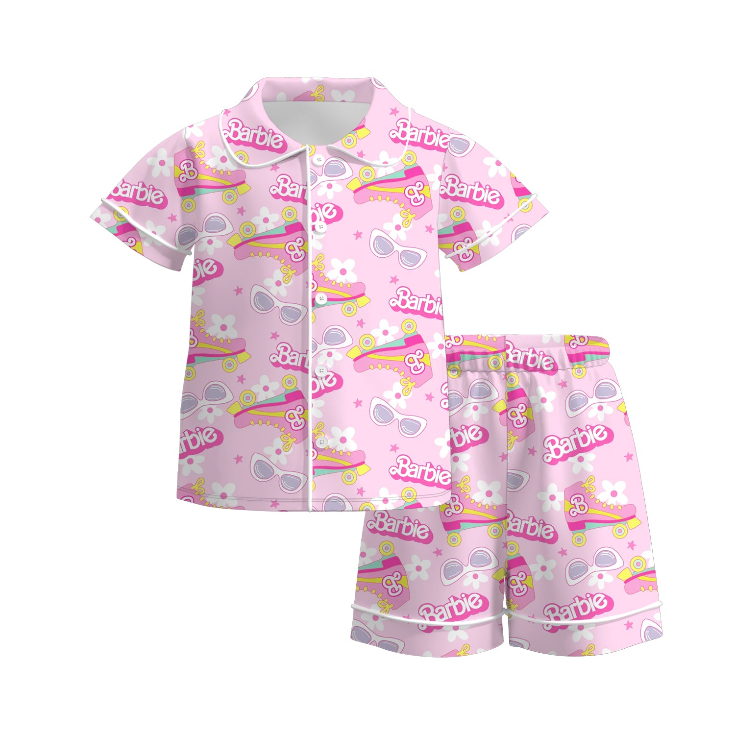 （Pre Order）Girls Summer Barbie Print Pajamas Short Set