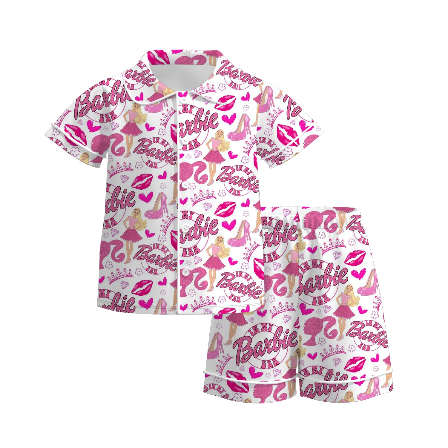 （Pre Order）Girls Summer Barbie Print Pajamas Short Set