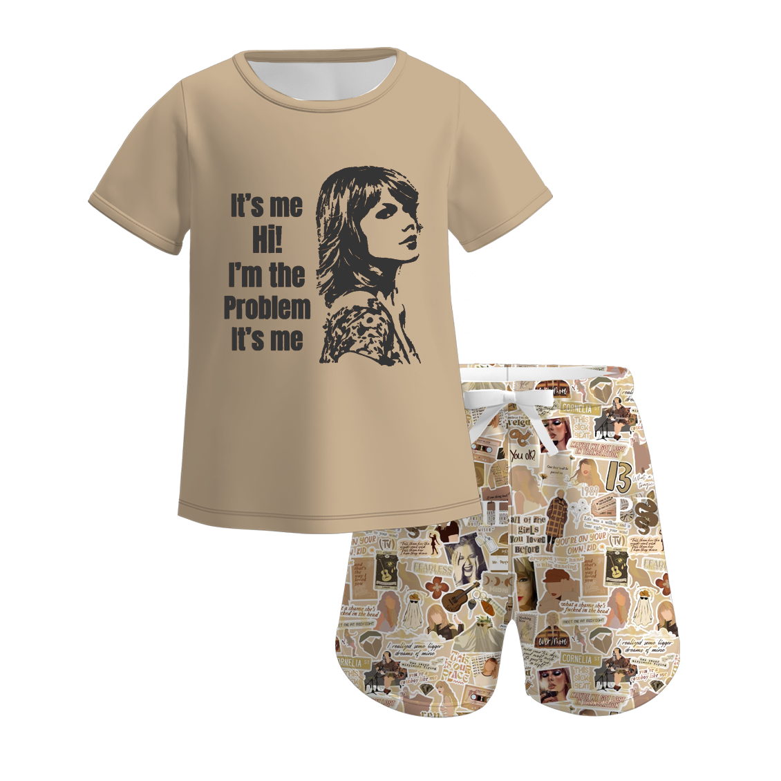 （Pre Order）Mommy and Me Summer TS Print Pajamas Short Set