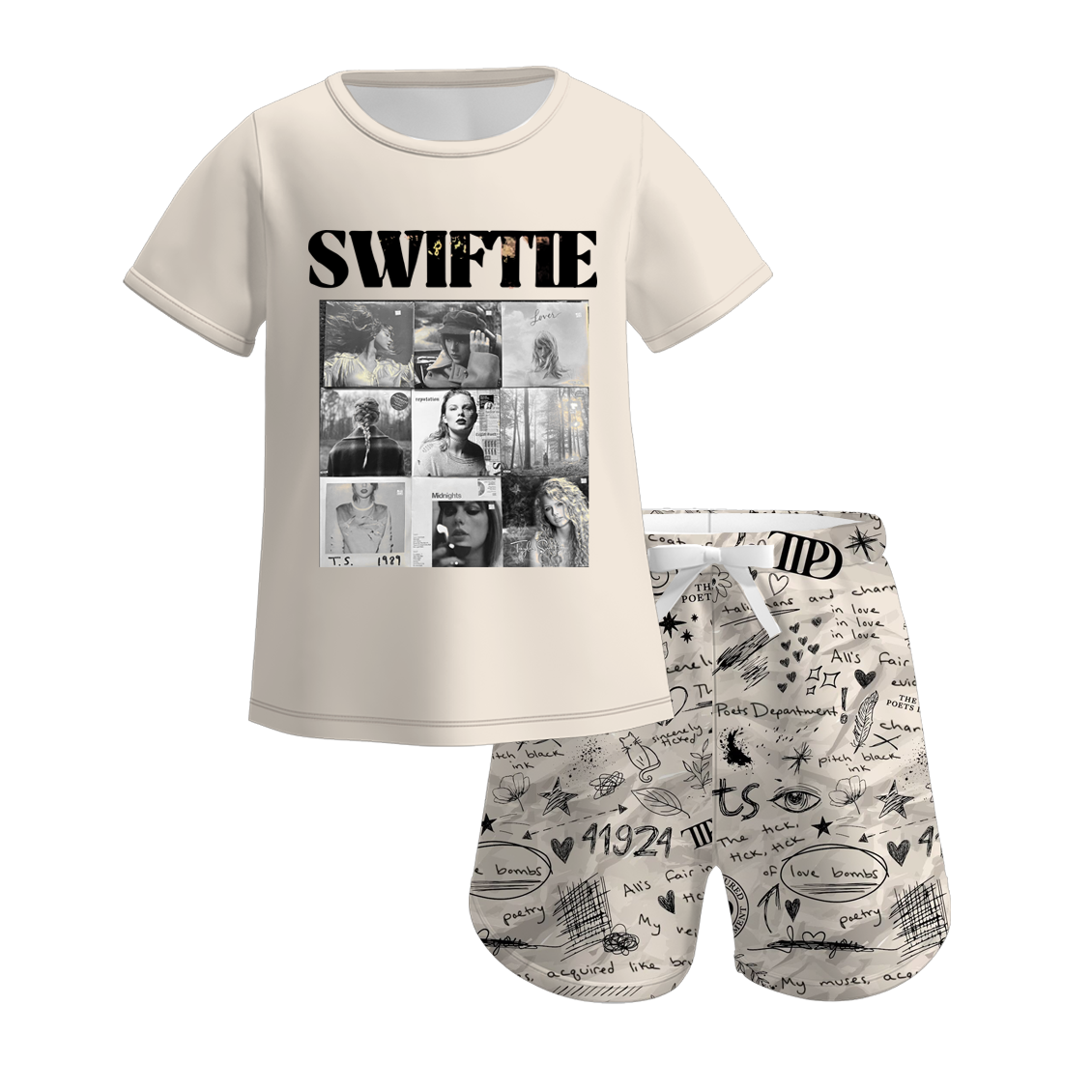 （Pre Order）Mommy and Me Summer TS Print Pajamas Short Set