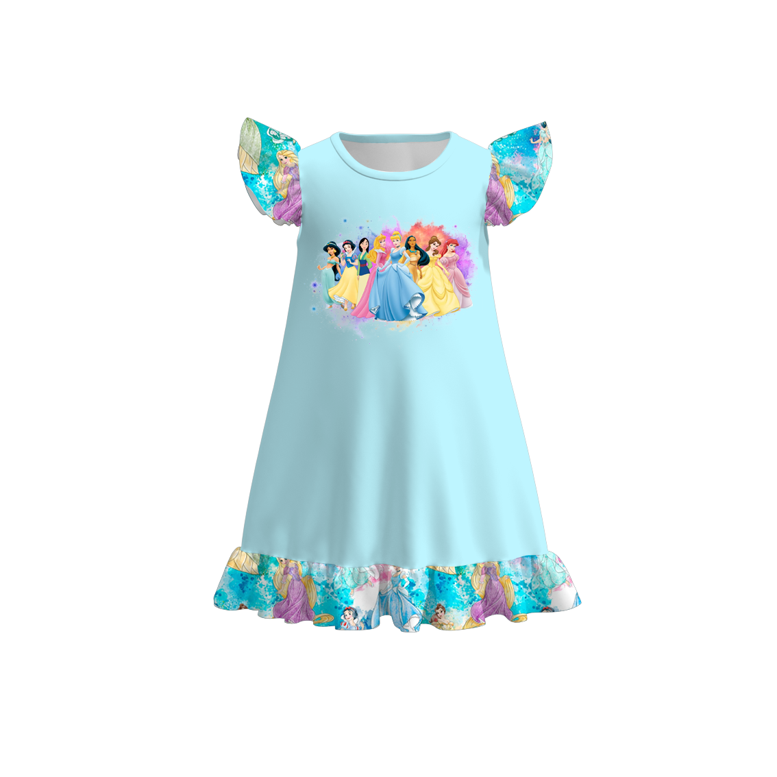 （Pre Order）Girls Summer Cartoon Print Ruffled Dress Pajamas