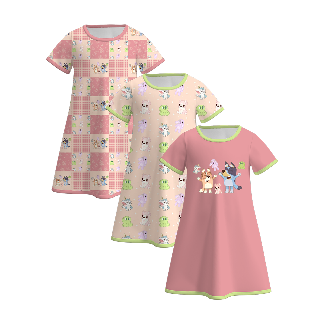 （Pre Order）Girls Summer Cartoon Print 3 Pieces Pajamas Dresses