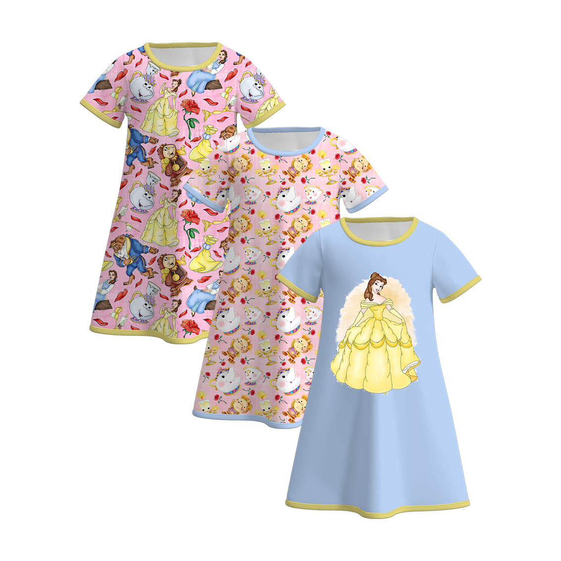 （Pre Order）Girls Summer Cartoon Print 3 Pieces Pajamas Dresses