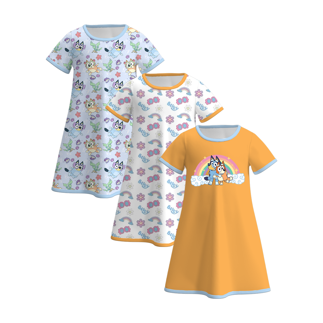 （Pre Order）Girls Summer Cartoon Print 3 Pieces Pajamas Dresses