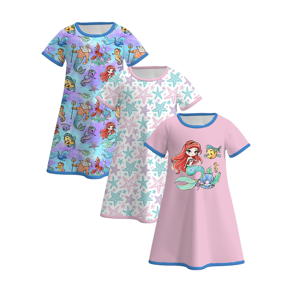 （Pre Order）Girls Summer Cartoon Print 3 Pieces Pajamas Dresses