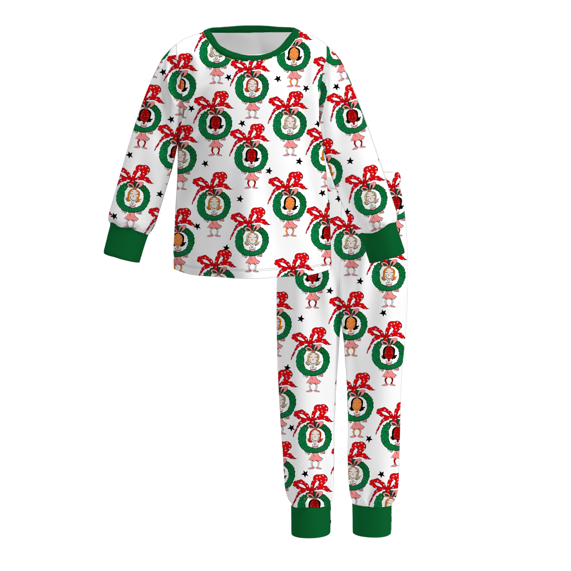 （Pre Order）Girls Christmas Cute Cartoon Print Pajamas