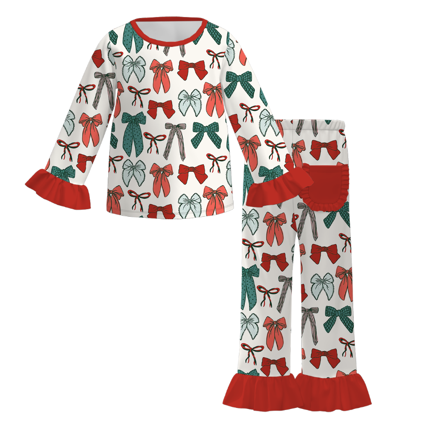 （Pre Order）Girls Christmas Cartoon Print Pajamas