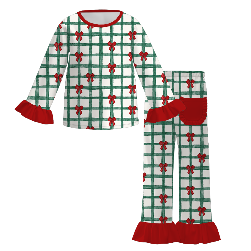 （Pre Order）Girls Christmas Cartoon Print Pajamas