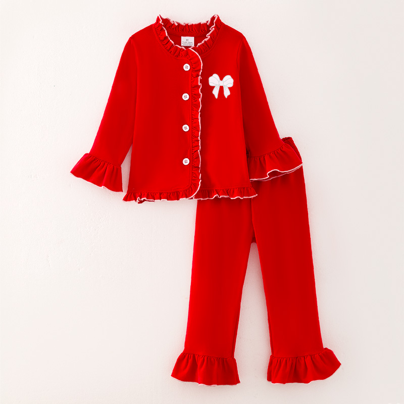 （Pre Order）Girls Christmas Embroidery Cotton Pajamas